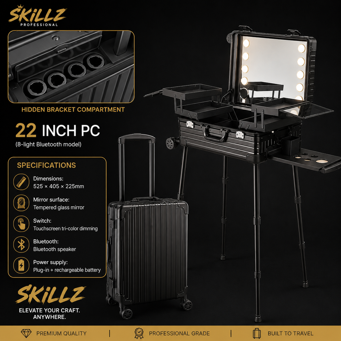 Skillz Professional Portable Barber Station (22-inch LED Edition)