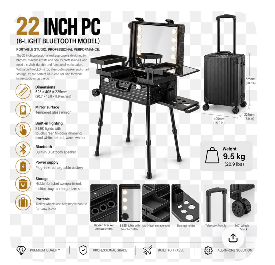 Skillz Professional Portable Barber Station (22-inch LED Edition)